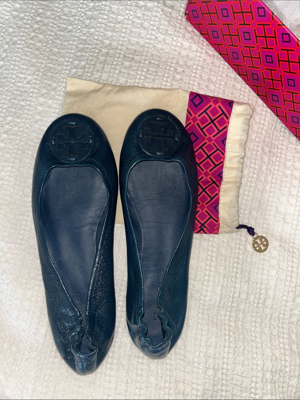Tory Burch Blue Minnie Travel Ballet Flats 🥿 Original Box & Dustbag Included!